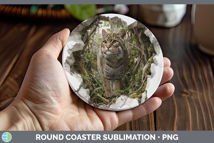 Pampas Cat Wild Cats 3D Hole Round Coaster Sublimation Desig