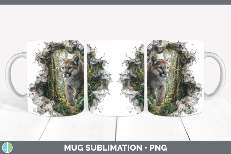 Puma Concolor Wild Cats 3D Hole Mug Wrap Sublimation Design