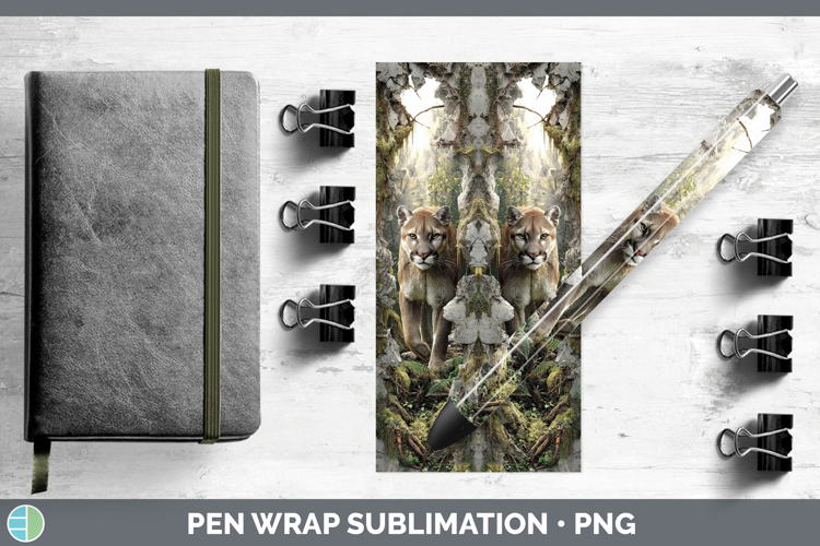 Puma Concolor Wild Cats 3D Hole Pen Wrap Sublimation Design