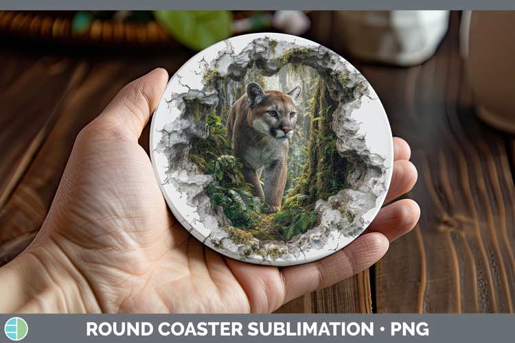 Puma Concolor Wild Cats 3D Hole Round Coaster Sublimation De