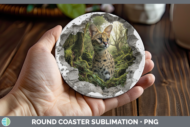 Serval Wild Cats 3D Hole Round Coaster Sublimation Design