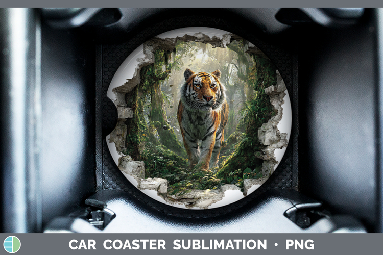 Tiger Wild Cats 3D Hole Car Coaster Sublimation Design