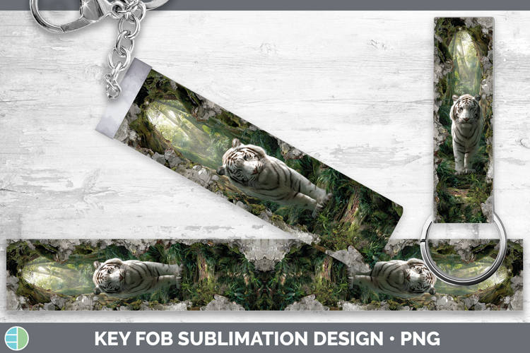 White Tiger Wild Cats 3D Hole Key Fob Sublimation Design