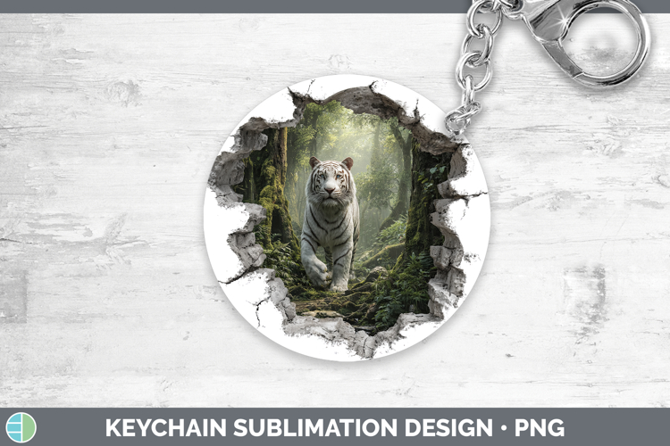 White Tiger Wild Cats 3D Hole Keychain Sublimation Design