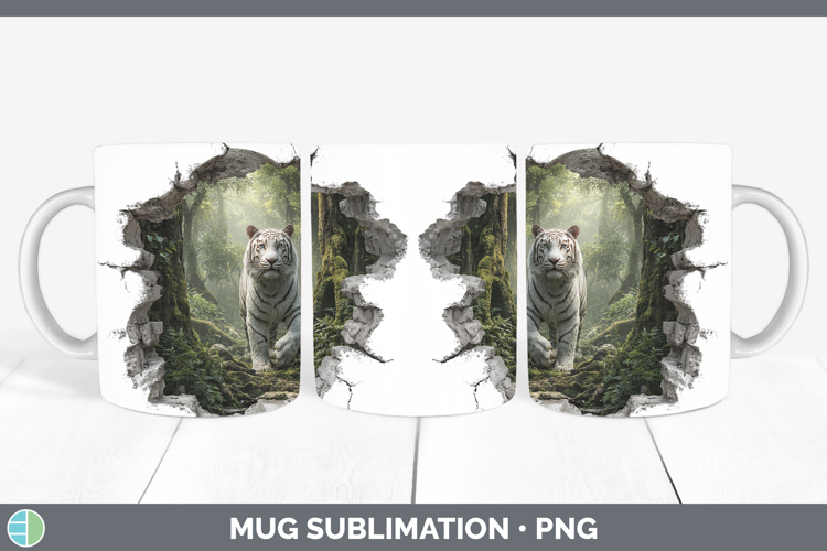 White Tiger Wild Cats 3D Hole Mug Wrap Sublimation Design