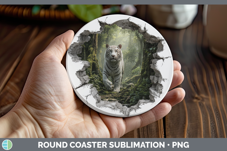 White Tiger Wild Cats 3D Hole Round Coaster Sublimation Desi