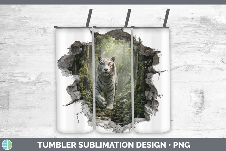 White Tiger Wild Cats 3D Hole Tumbler Sublimation Design