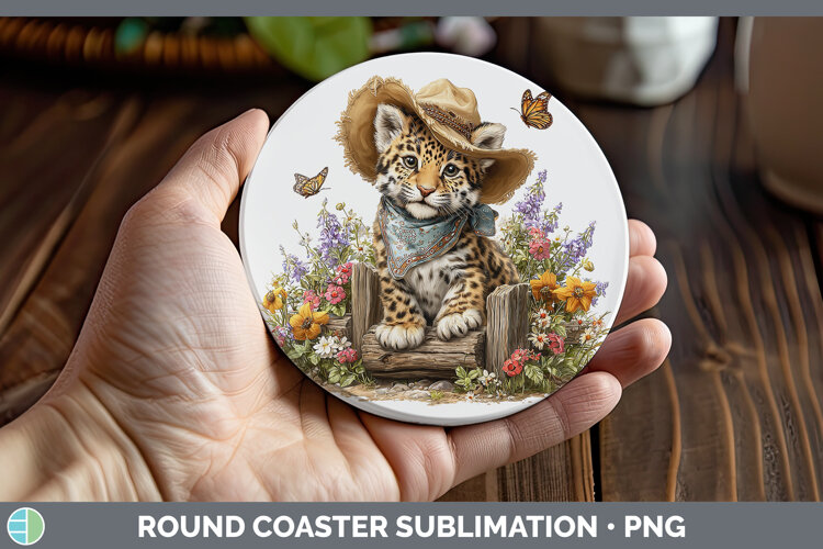 GorgeousWild Cats Bandana Summer Round Coaster design.
