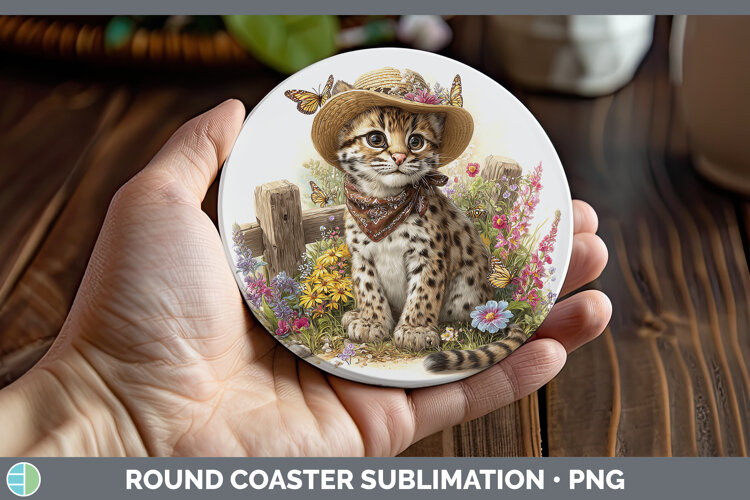 GorgeousWild Cats Bandana Summer Round Coaster design.