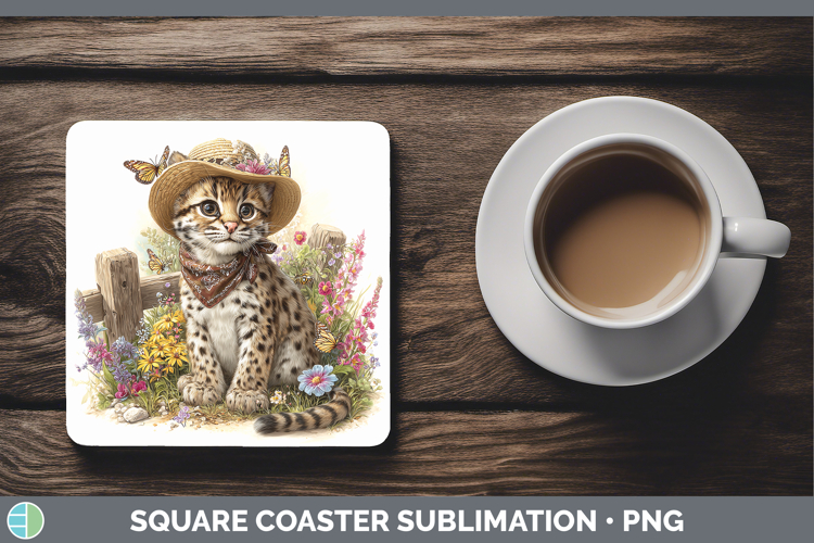 Wild Cats Bandana Summer Margay Cat Square Coaster Sublimati