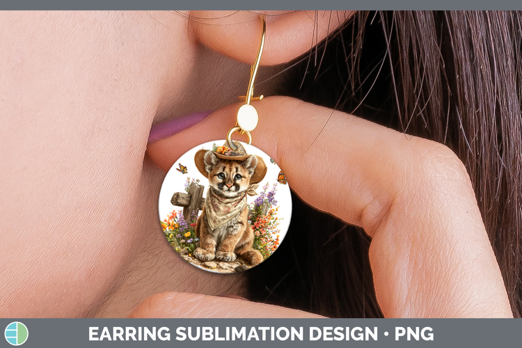 Wild Cats Bandana Summer Puma Concolor Round Earrings Sublim