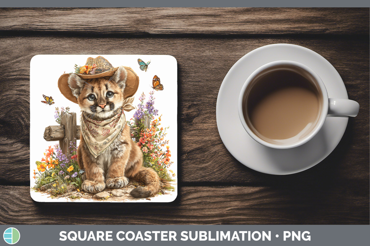 Wild Cats Bandana Summer Puma Concolor Square Coaster Sublim