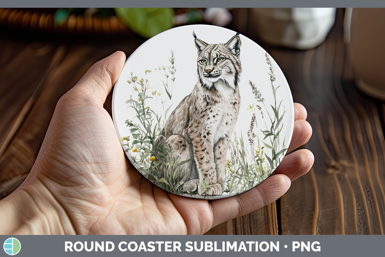 Wild Cats Canada Lynx Round Coaster Sublimation Coaster Desi