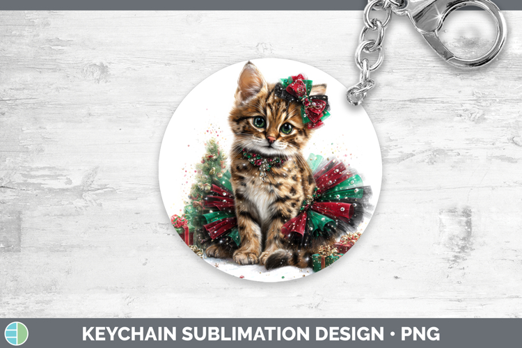 GorgeousWild Cats Cute Christmas Keychain design.