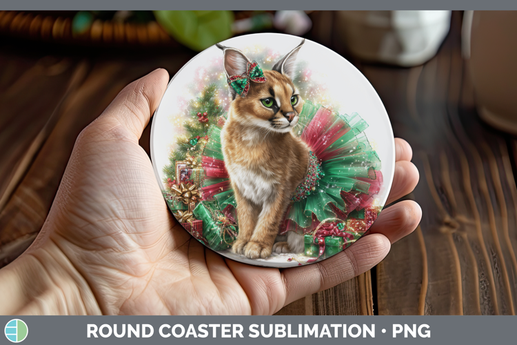 Caracal Round Coaster Wild Cats Cute Christmas Sublimation C