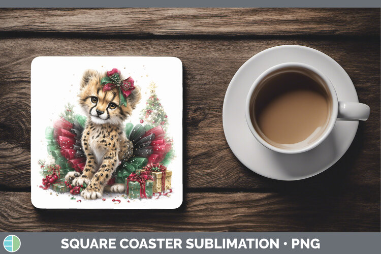 GorgeousWild Cats Cute Christmas Square Coaster design.