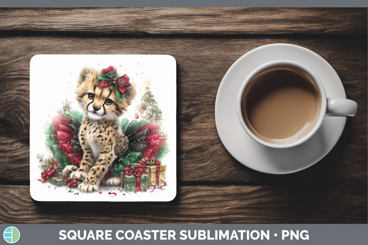 Cheetah Square Coaster Wild Cats Cute Christmas Sublimation