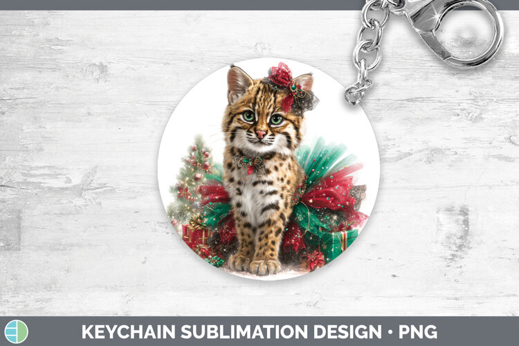 GorgeousWild Cats Cute Christmas Keychain design.