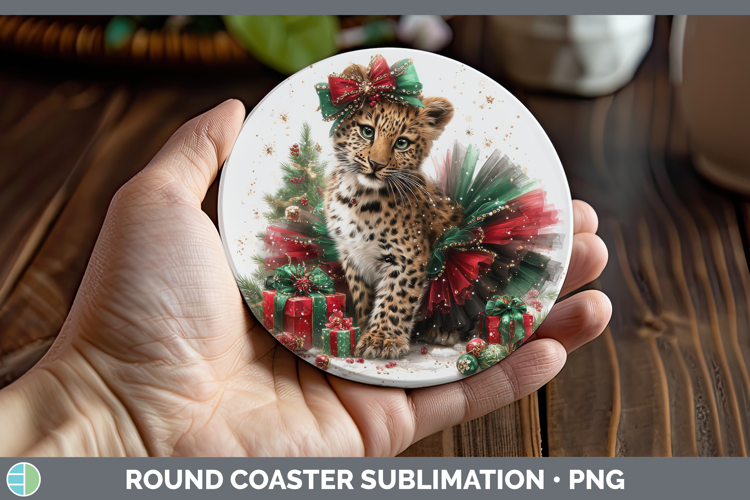 Leopard Round Coaster Wild Cats Cute Christmas Sublimation C