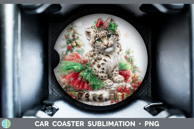 Leopard Snow Car Coaster Wild Cats Cute Christmas Sublimatio