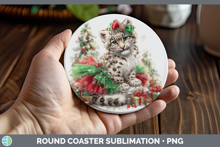 Leopard Snow Round Coaster Wild Cats Cute Christmas Sublimat