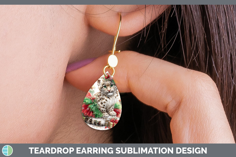 Leopard Snow Teardrop Earrings Wild Cats Cute Christmas Subl