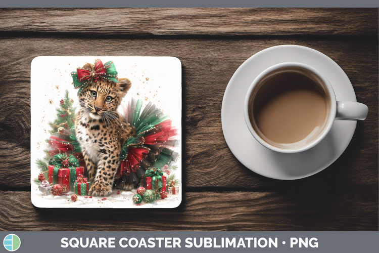 Leopard Square Coaster Wild Cats Cute Christmas Sublimation