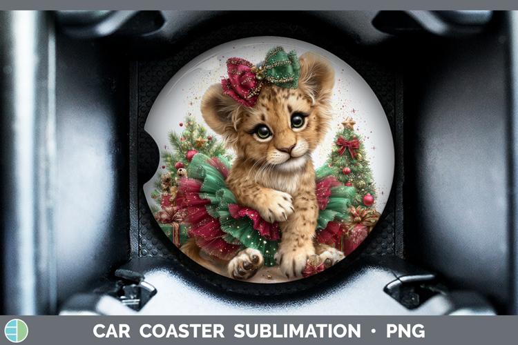 Lion Car Coaster Wild Cats Cute Christmas Sublimation Desig