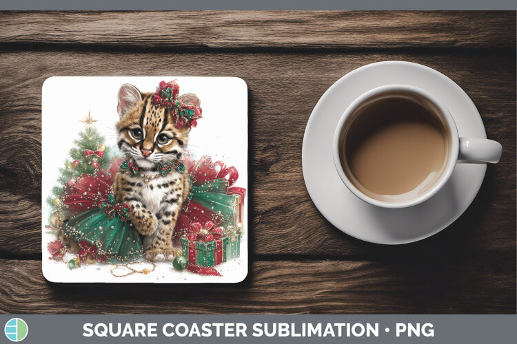 GorgeousWild Cats Cute Christmas Square Coaster design.