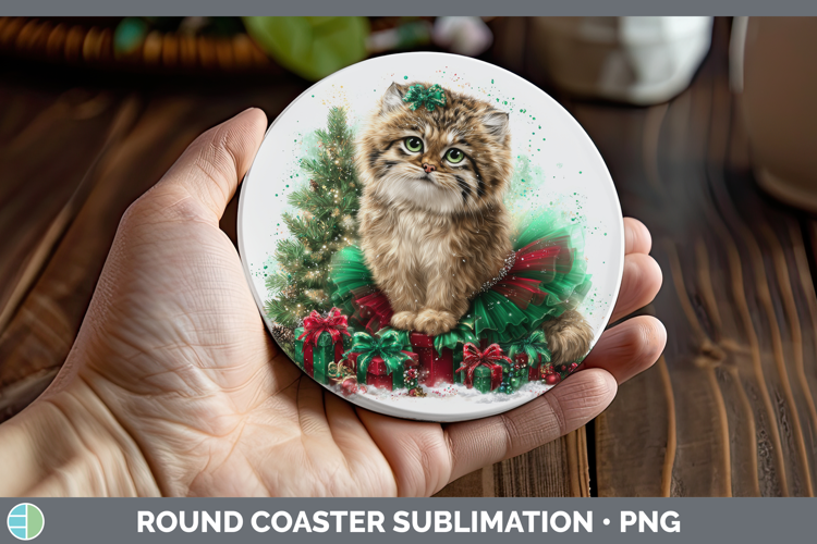 Pallas Cat Round Coaster Wild Cats Cute Christmas Sublimatio