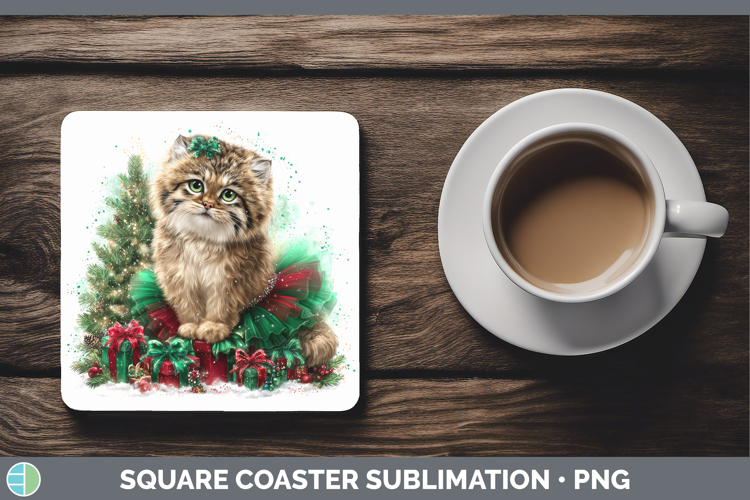 Pallas Cat Square Coaster Wild Cats Cute Christmas Sublimati