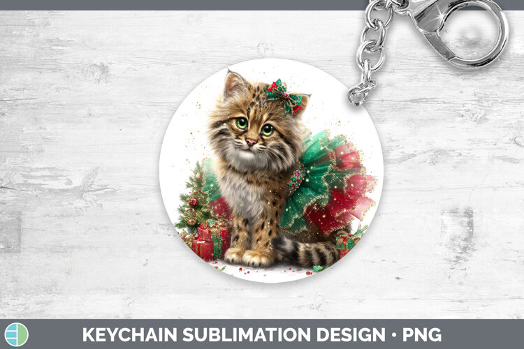 GorgeousWild Cats Cute Christmas Keychain design.
