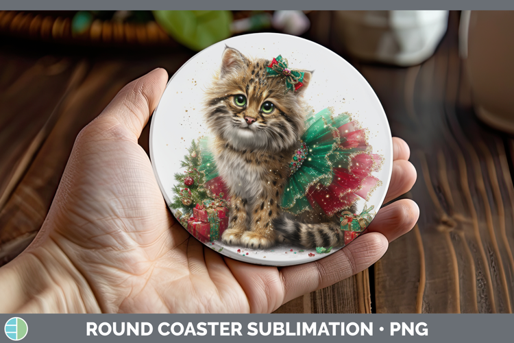 Pampas Cat Round Coaster Wild Cats Cute Christmas Sublimatio