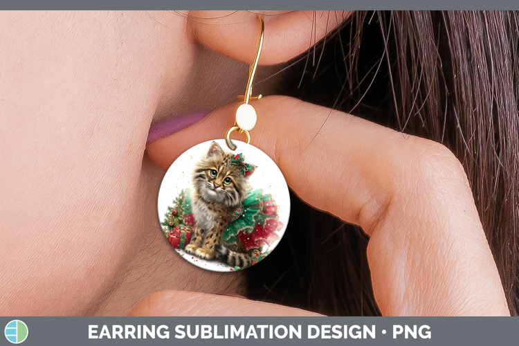 Pampas Cat Round Earrings Wild Cats Cute Christmas Sublimati