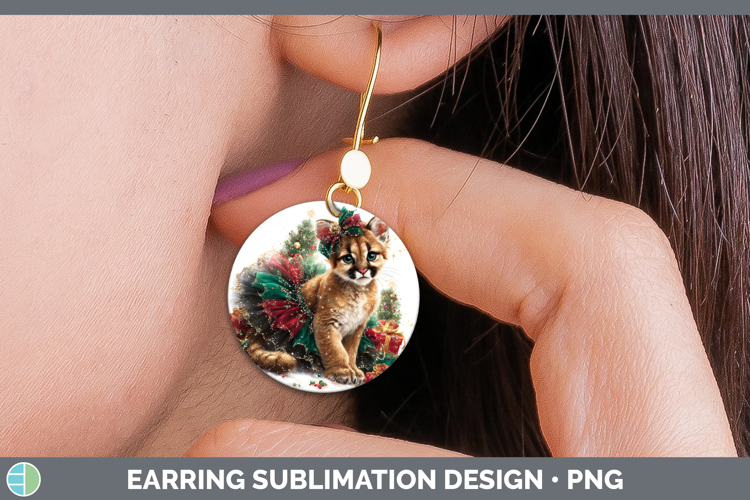 Puma Concolor Round Earrings Wild Cats Cute Christmas Sublim