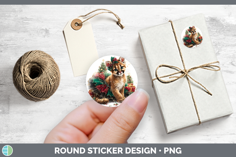 Wild Cats Cute Christmas Puma Concolor Stickers | Round Labe