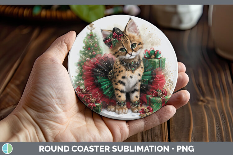 GorgeousWild Cats Cute Christmas Round Coaster design.