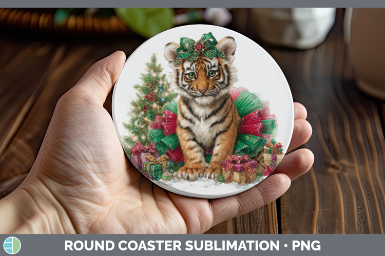 Tiger Round Coaster Wild Cats Cute Christmas Sublimation Coa