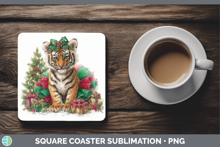 Tiger Square Coaster Wild Cats Cute Christmas Sublimation Co