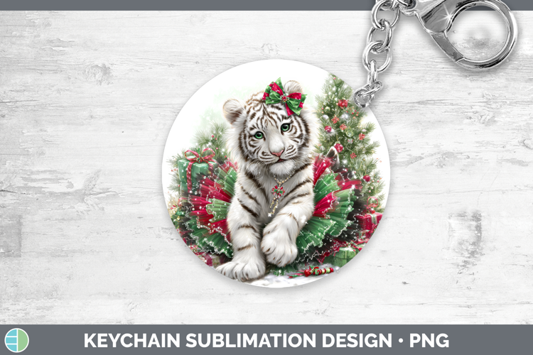 White Tiger Keychain Wild Cats Cute Christmas Sublimation Ke