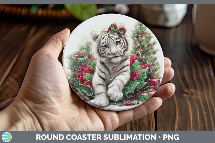 White Tiger Round Coaster Wild Cats Cute Christmas Sublimati