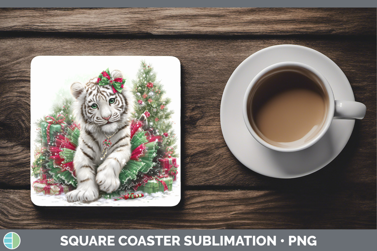 White Tiger Square Coaster Wild Cats Cute Christmas Sublimat