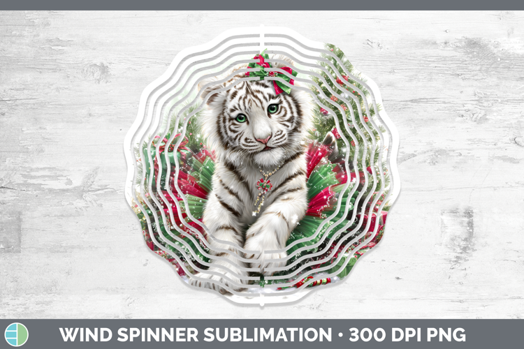 White Tiger Wind Spinner Wild Cats Cute Christmas Sublimatio