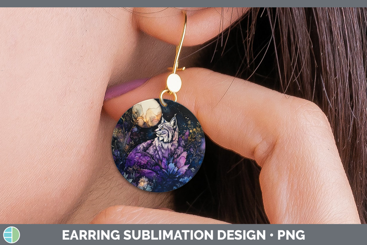 Wild Cats Galaxy Canada Lynx Round Earrings Sublimation Earr