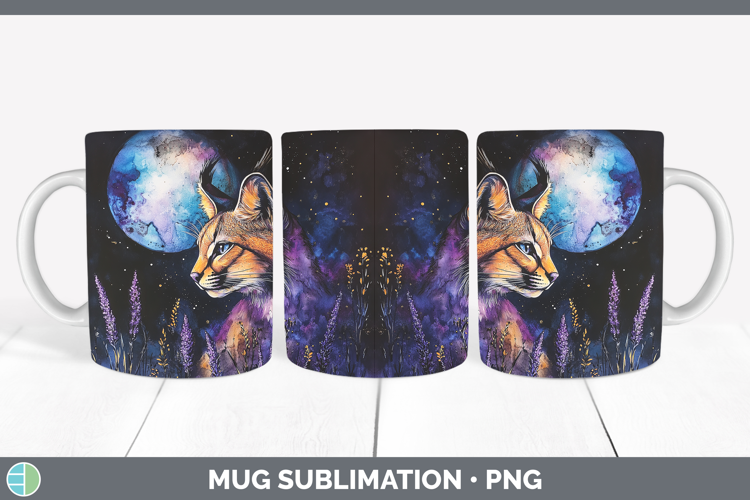 Wild Cats Galaxy Caracal Mug Wrap Sublimation Coffee Cup Des