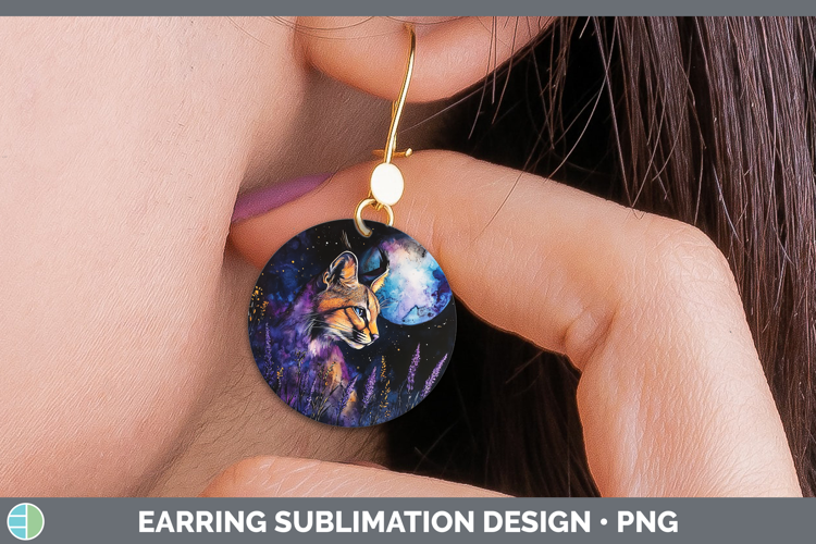 Wild Cats Galaxy Caracal Round Earrings Sublimation Earrings
