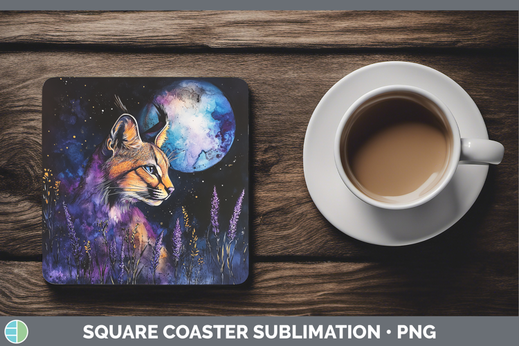 Wild Cats Galaxy Caracal Square Coaster Sublimation Coaster
