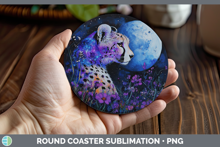 Wild Cats Galaxy Cheetah Round Coaster Sublimation Coaster D