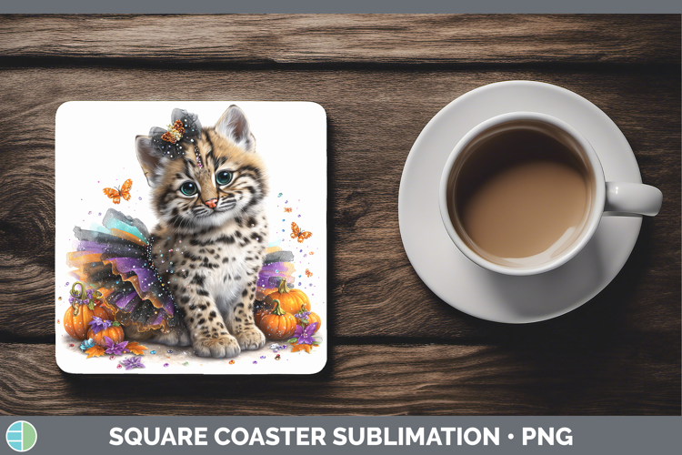 Wild Cats Halloween Andean Mountain Cat Square Coaster Subli