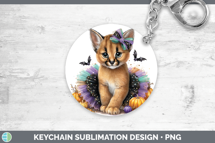 Wild Cats Halloween Caracal Keychain Sublimation Keyring Des